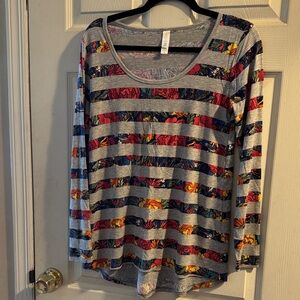 LulaRoe Striped Floral Long Sleeve Top Size XS